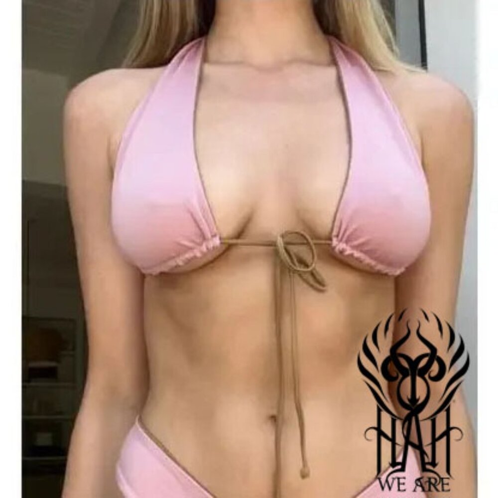 NWT We Are HAH Multiway Reversible DIY Hahlter Bikini Top Halter Shroom Pink